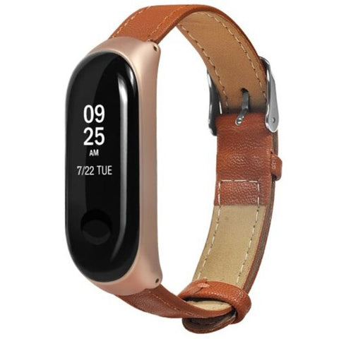 For Xiaomi Mi Band 3 Bracelet Strap With Metal Case Leather Accessories