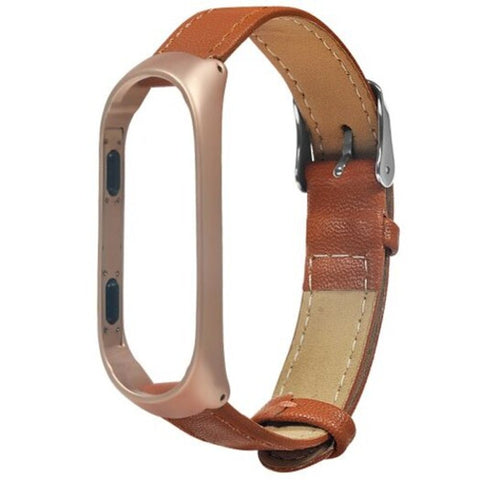 Watch Bands For Xiaomi Mi Band 3 Bracelet Strap With Metal Case Leather Accessories