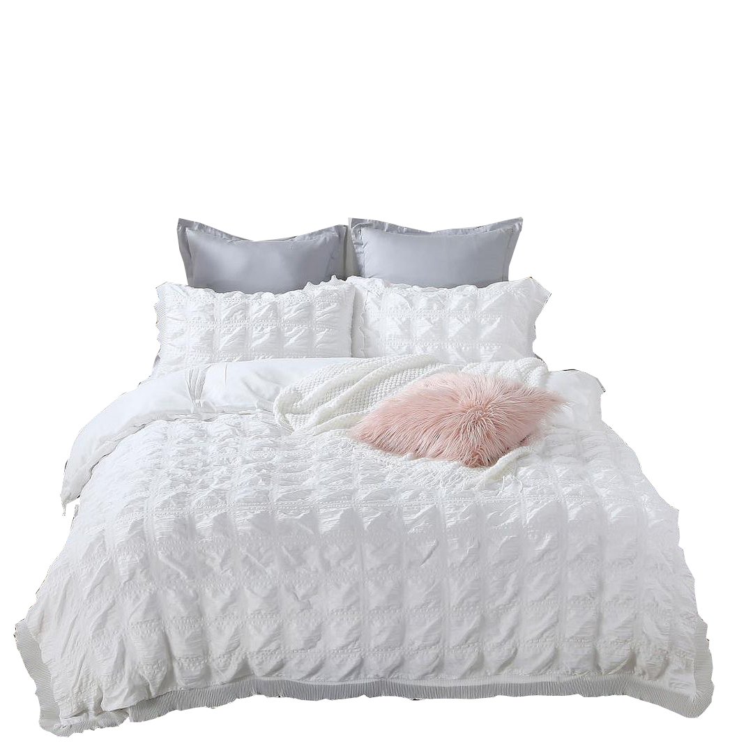 Quilt Covers Ruffles Textured Jacquard White Duvet Quilt Cover Set