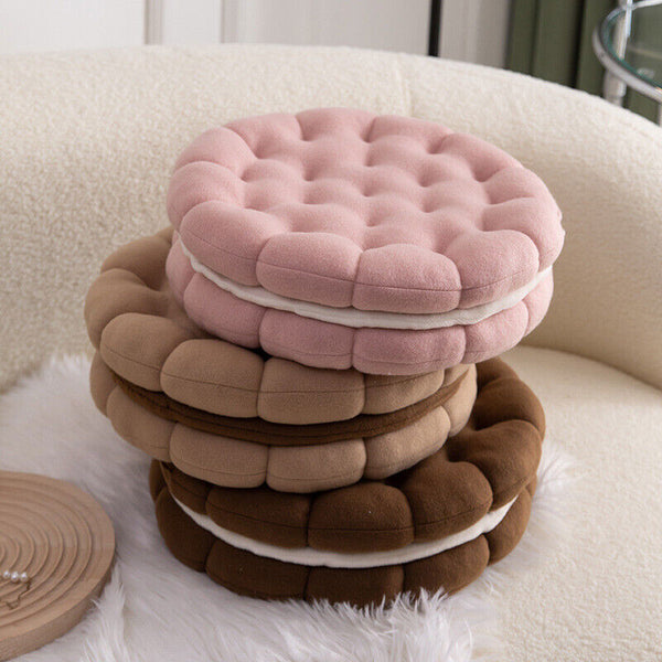 Cushions & Decorative Pillows Plush Pillow Dark Brown Round Double Biscuit Shape Stuffed Soft Cushion Decor