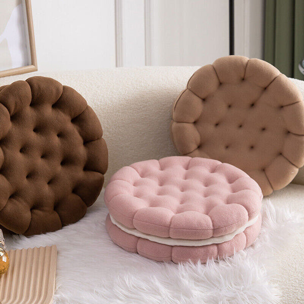 Cushions & Decorative Pillows Plush Pillow Dark Brown Round Double Biscuit Shape Stuffed Soft Cushion Decor