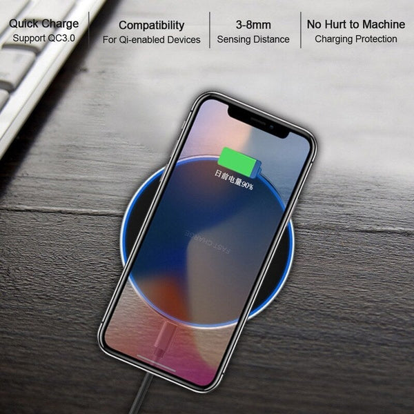 Chargers & Cradles S110 Qi Wireless Charging Pad Qc3.0 10W Fast Plate Led Light Compatible With For Iphone X Xr Xs Max 8 Plus Samsung S9 S8 White