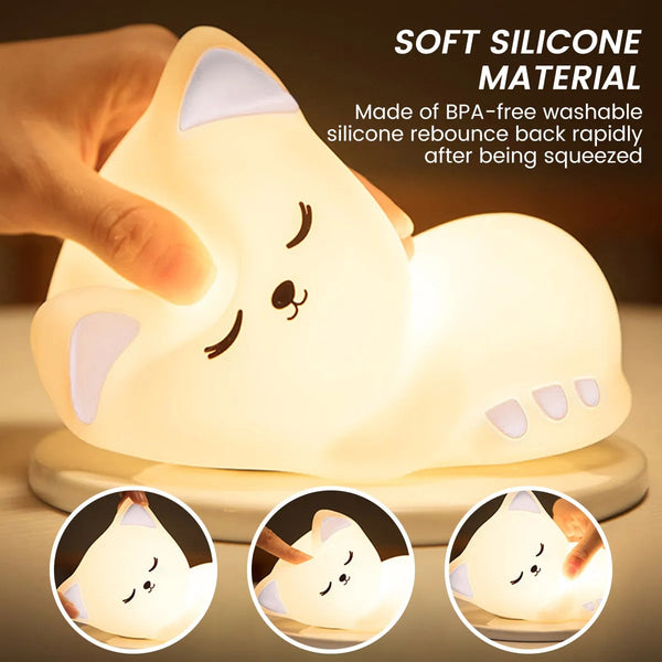 Led Pear Fruit Cat Silicone Rechargeable Dimming Night Light