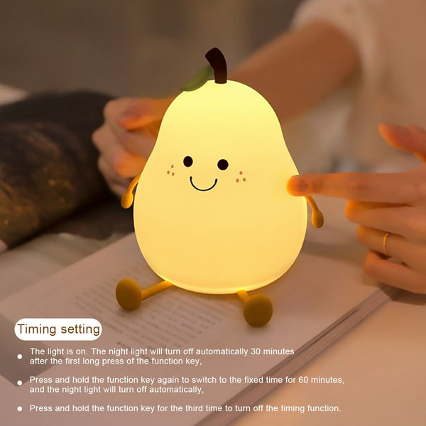 Night Lights Led Pear Fruit Cat Silicone Rechargeable Dimming Night Light