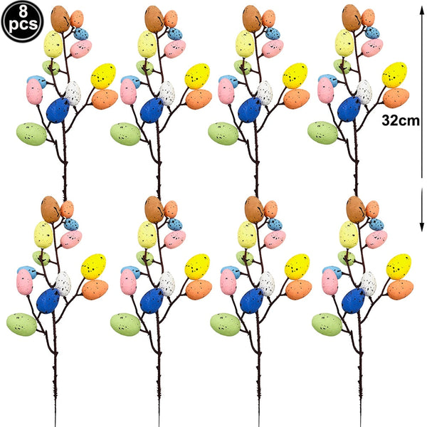 8Pcs Easter Egg Branch Ornaments Home Decor