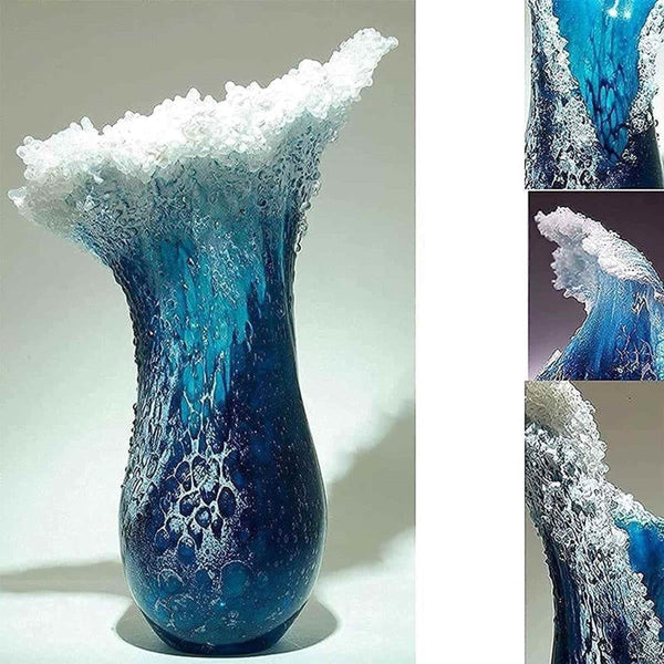 Vases New Wave Vase Resin Handicraft Modern Simple Ocean Blue Home Decoration Table Top Ornaments