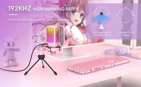 Microphones Usb Gaming Pc Microphone Streaming Podcasts Desktop Condenser Pink