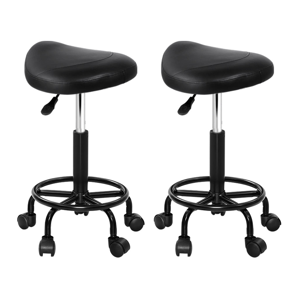 Benches Bar Stools Artiss 2X Saddle Salon Stool Swivel Barber Chairs Stools Hydraulic Lift Pu