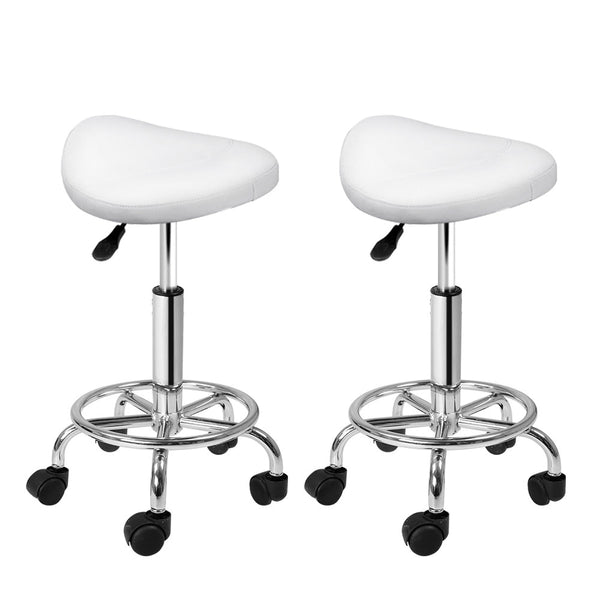 Salon Stools Artiss 2X Saddle Salon Stool Swivel Barber Hair Dress Chair Hydraulic Lift White