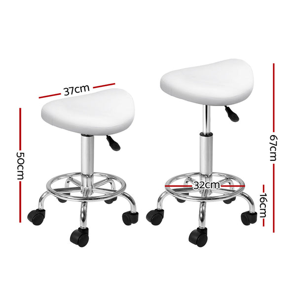 Salon Stools Artiss 2X Saddle Salon Stool Swivel Barber Hair Dress Chair Hydraulic Lift White