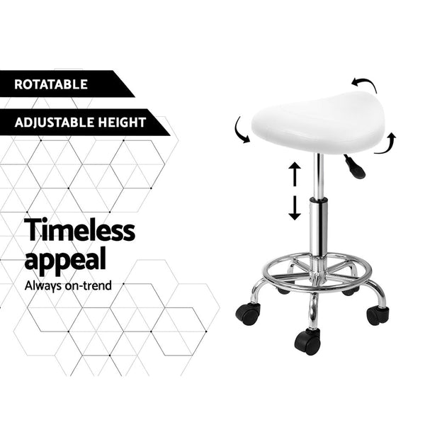 Salon Stools Artiss 2X Saddle Salon Stool Swivel Barber Hair Dress Chair Hydraulic Lift White