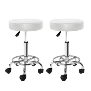 Benches Bar Stools Artiss 2X Salon Stool Swivel Round Barber Hair Stools Hydraulic Lift White