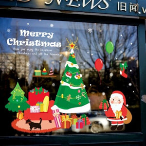 Seasonal Decorations Santa Claus Christmas Tree Glass Door Sticker Background Removable Multi A 60X90cm