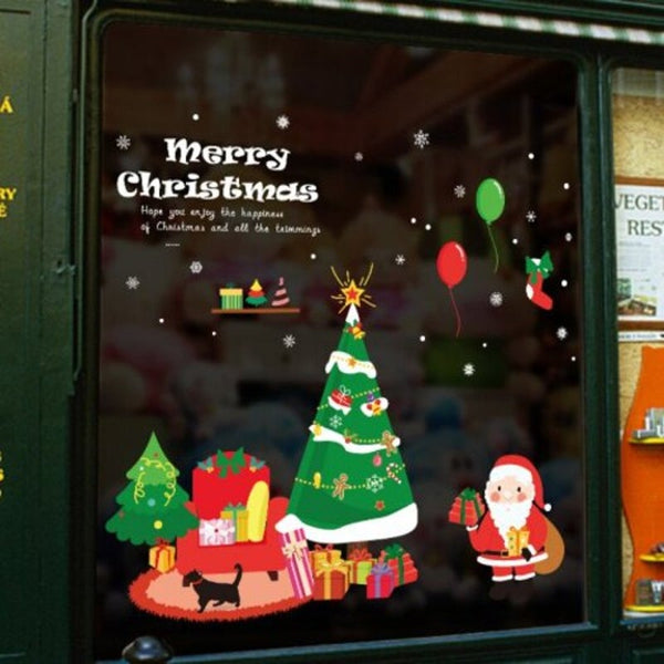 Seasonal Decorations Santa Claus Christmas Tree Glass Door Sticker Background Removable Multi A 60X90cm