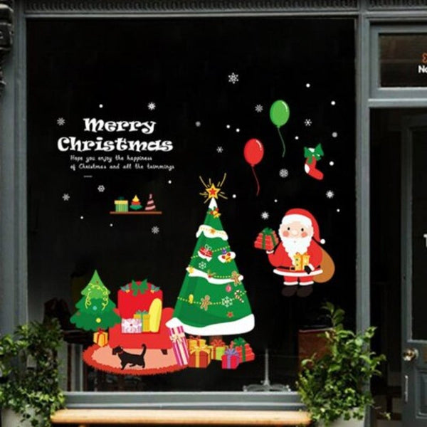 Seasonal Decorations Santa Claus Christmas Tree Glass Door Sticker Background Removable Multi A 60X90cm