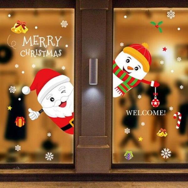 Seasonal Decorations 45X60cm Santa And Snowman Glass Door Wall Sticker Christmas Decorations