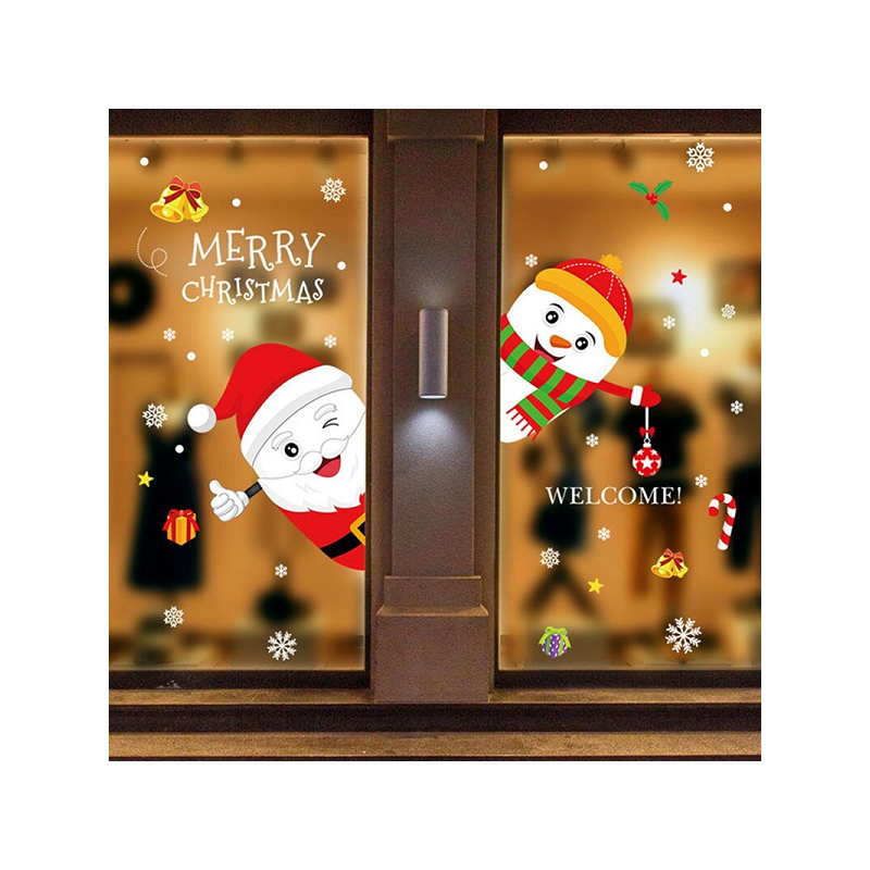 Seasonal Decorations 45X60cm Santa And Snowman Glass Door Wall Sticker Christmas Decorations