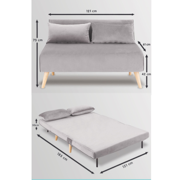 Sarantino 2-Seater Adjustable Sofa Bed Lounge Faux Velvet Light Grey