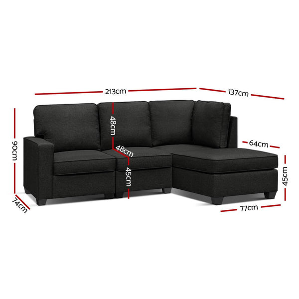 Sofas, Armchairs & Couches Artiss Sofa Lounge Set 4 Seater Modular Chaise Chair Couch Fabric Dark Grey