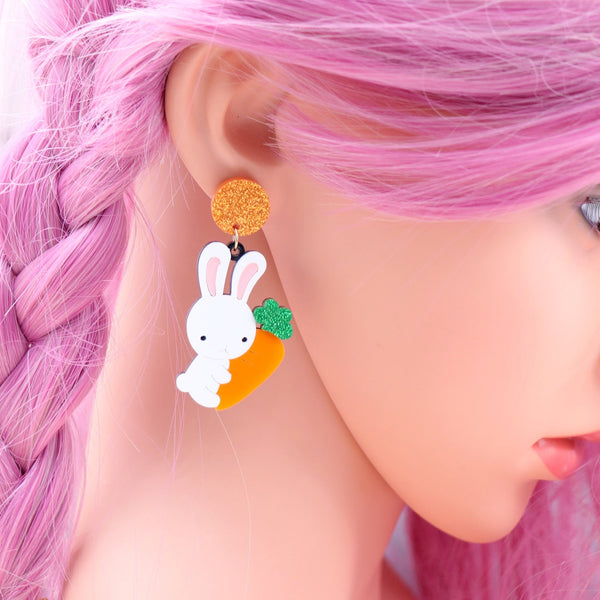 Earrings Cute Easter Bunny Carrot Laser Acrylic Dangle Jewellery