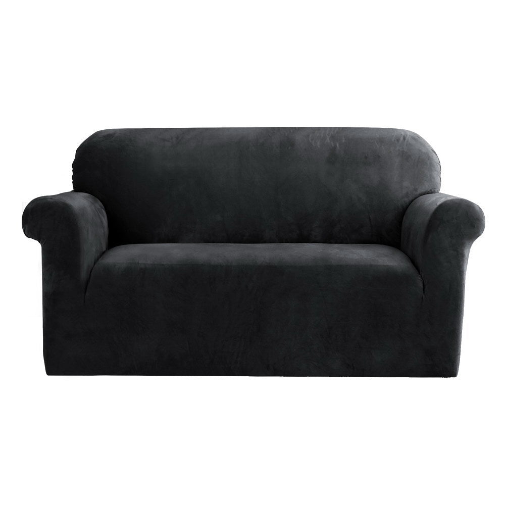 Slipcovers Artiss Velvet Sofa Cover Plush Couch Lounge Slipcover 2 Seater Black