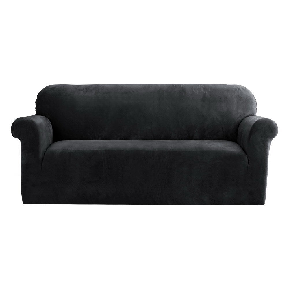 Slipcovers Artiss Velvet Sofa Cover Plush Couch Lounge Slipcover 3 Seater Black