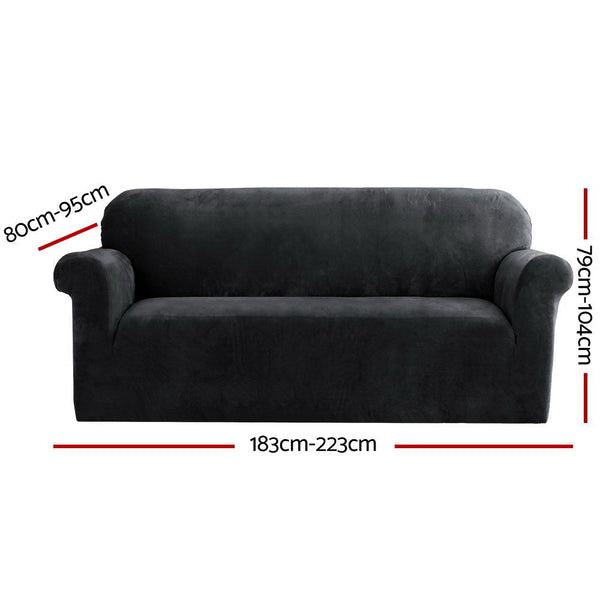 Slipcovers Artiss Velvet Sofa Cover Plush Couch Lounge Slipcover 3 Seater Black