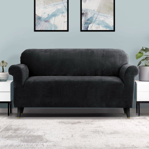 Slipcovers Artiss Velvet Sofa Cover Plush Couch Lounge Slipcover 3 Seater Black