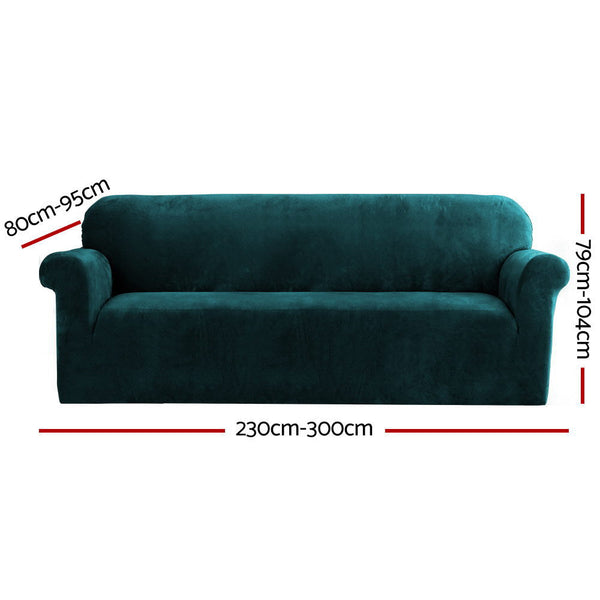 Artiss Velvet Sofa Cover Plush Couch Lounge Slipcover 4 Seater Agate Green