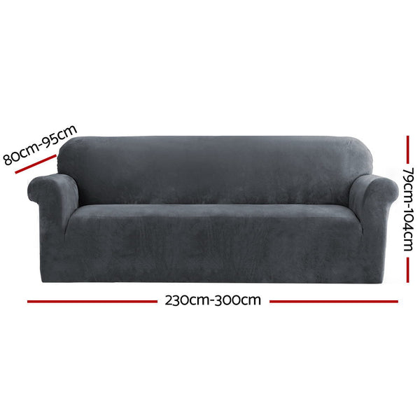 Artiss Velvet Sofa Cover Plush Couch Lounge Slipcover 4 Seater Grey