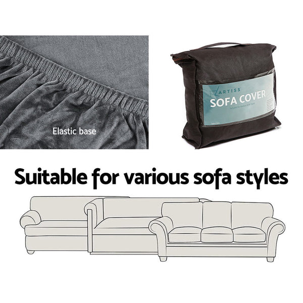 Artiss Velvet Sofa Cover Plush Couch Lounge Slipcover 4 Seater Grey