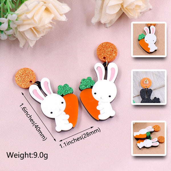 Earrings Cute Easter Bunny Carrot Laser Acrylic Dangle Jewellery