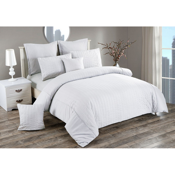 Seersucker Super King Size Duvet Quilt Cover Set