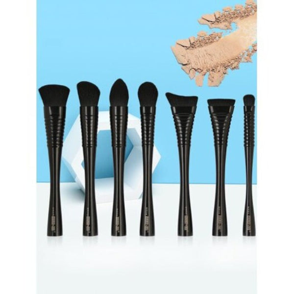 Set Of Ultra Soft Fiber Hair Foundation Blush Powder Contour Brush Black