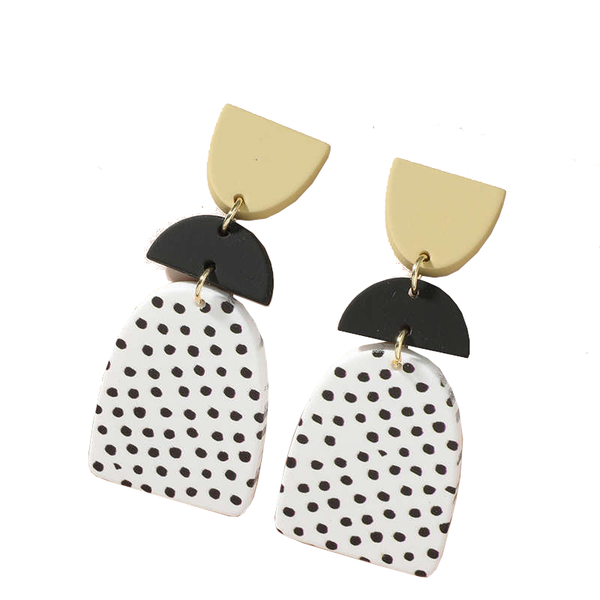 Earrings Shapes And Spots Dotty Black White Print