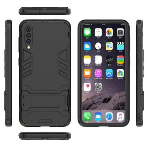 Shockproof Solid Hard With Stand Back Cover Case For Samsung Galaxy A50 Black