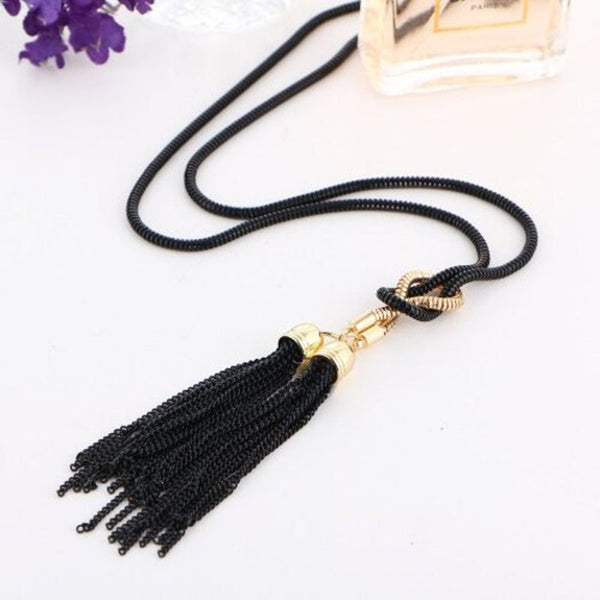Simple Fashion Fringes Long Necklace Sweater Chain Accessories Black