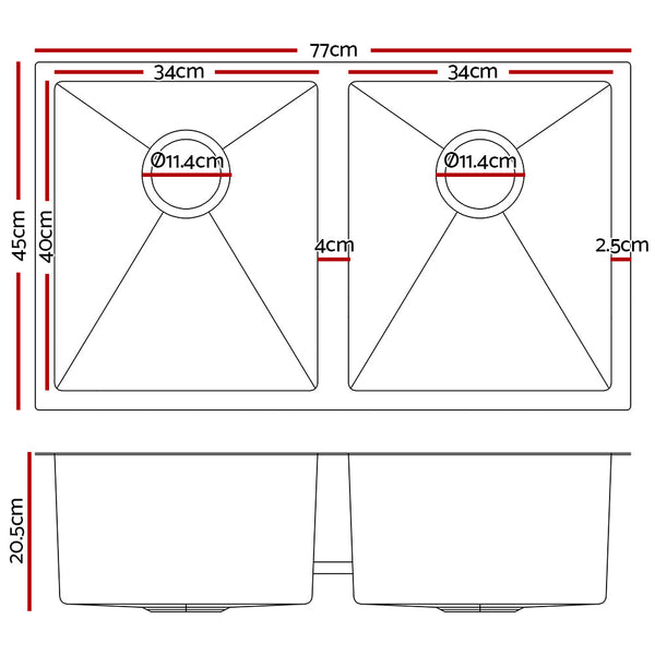 Kitchen Sinks Cefito 77Cm X 45Cm Stainless Steel Kitchen Sink Under/Top/Flush Mount Black