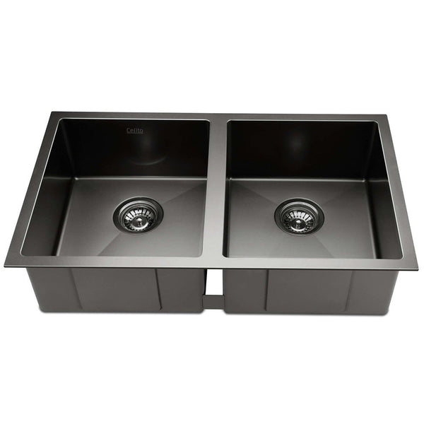 Cefito 77Cm X 45Cm Stainless Steel Kitchen Sink Under/Top/Flush Mount Black