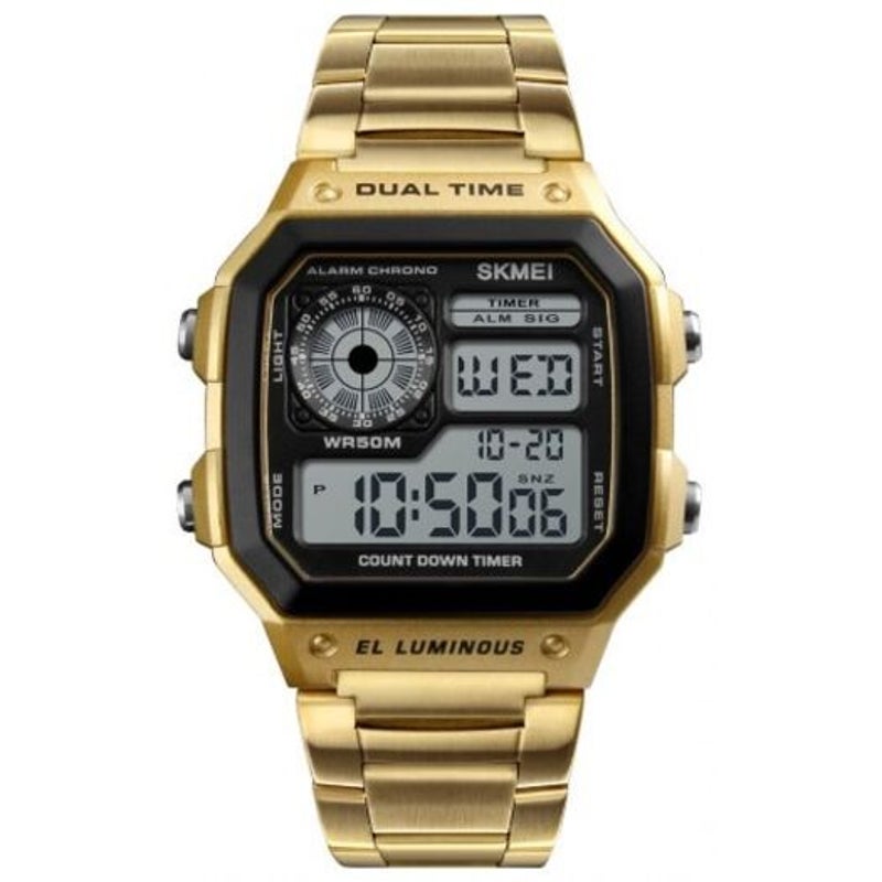 Watches Skmei Men Sportswaterproof Watch Stainless Steel Fashion Digital Wrist Gold