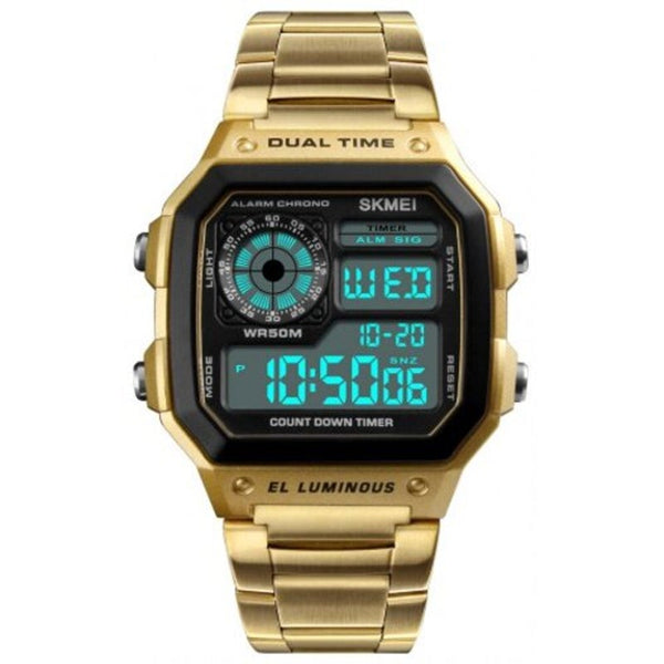 Watches Skmei Men Sportswaterproof Watch Stainless Steel Fashion Digital Wrist Gold