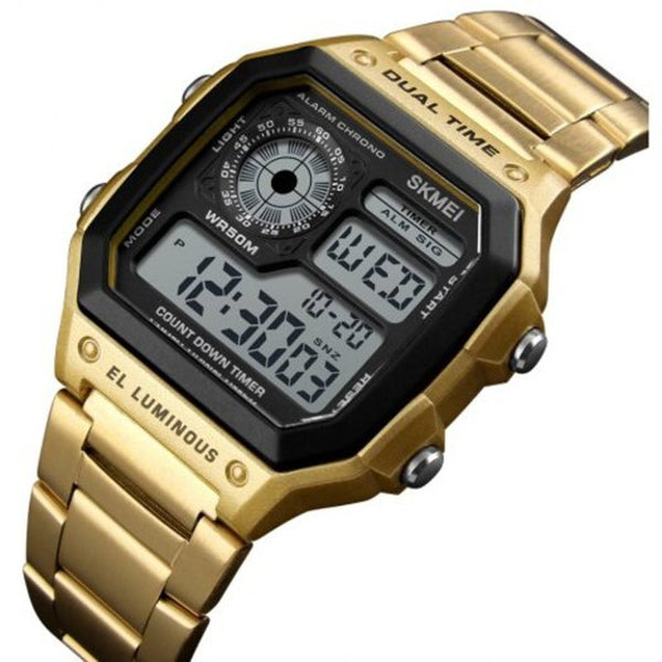 Watches Skmei Men Sportswaterproof Watch Stainless Steel Fashion Digital Wrist Gold