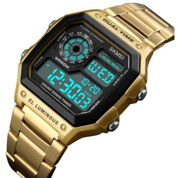 Watches Skmei Men Sportswaterproof Watch Stainless Steel Fashion Digital Wrist Gold