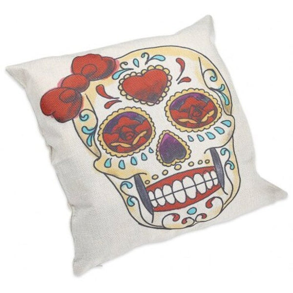 Skull Pattern Cotton Linen Pillow Cover Home Sofa Decor Type A