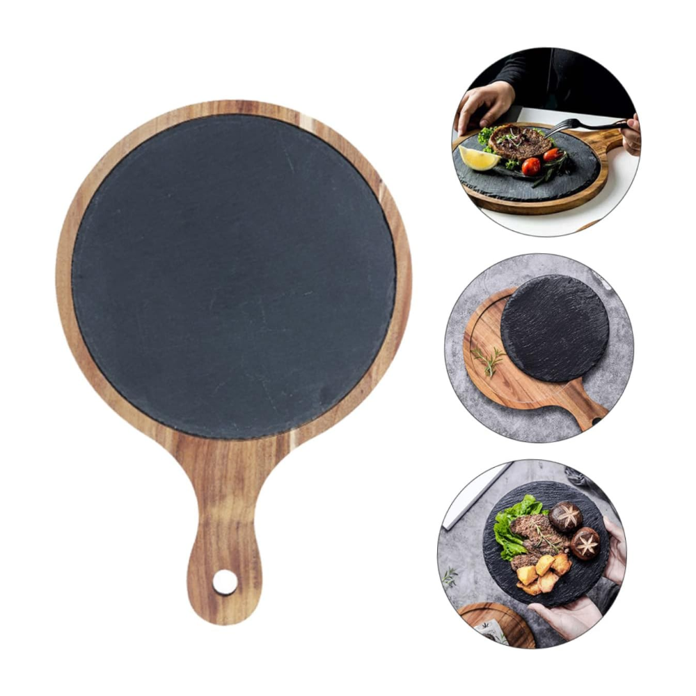 Trays Slate Dinner Plate Round Shape With Wooden