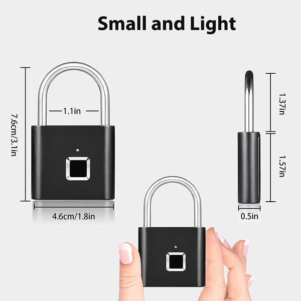 Smart Fingerprint Padlock Lock Black