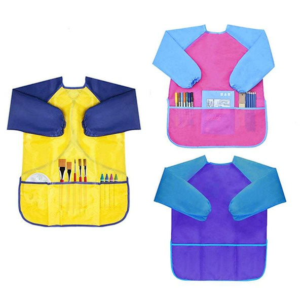 Smocks, Shirts Long Sleeve Smock Children Waterproof Painting Apron With 3 Pockets