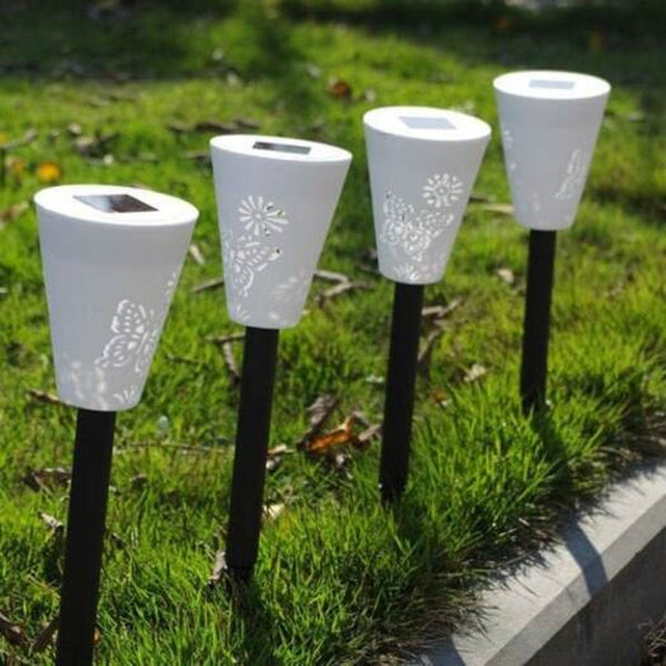 Solar Hollow Lawn Light Butterfly Pattern Garden Floor Lamp White