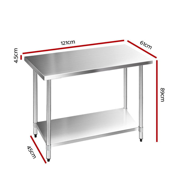 Cefito 1219 X 610Mm Commercial Stainless Steel Kitchen Bench