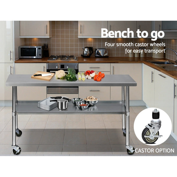 Kitchen Carts Cefito 304 Stainless Steel Kitchen Benches Work Food Prep Table With Wheels 1829Mm X 610Mm